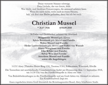 Traueranzeige von Christian Mussel von vrm-trauer
