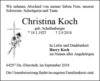 Traueranzeige von Christina Koch von vrm-trauer