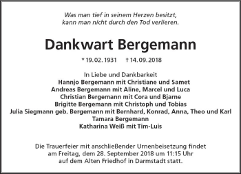 Traueranzeige von Dankwart Bergemann von vrm-trauer