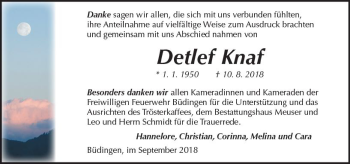 Traueranzeige von Detlef Knaf von  Kreisanzeiger