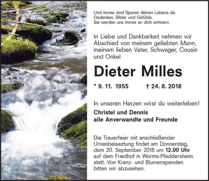  Traueranzeige für Dieter Milles vom 18.09.2018 aus vrm-trauer