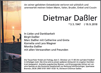 Traueranzeige von Dietmar Daßler von vrm-trauer