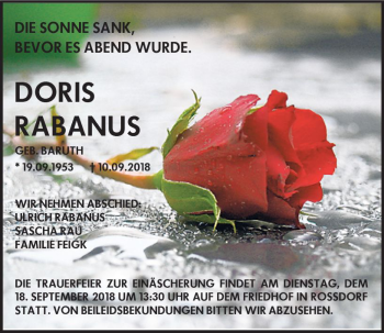 Traueranzeige von Doris Rabanus von vrm-trauer