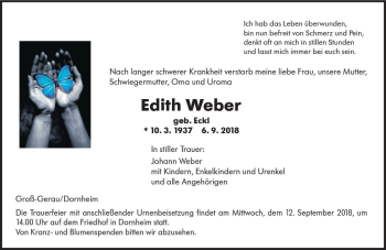 Traueranzeige von Edith Weber von vrm-trauer