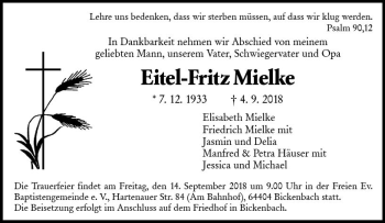 Traueranzeige von Eitel-Fritz Mielke von vrm-trauer