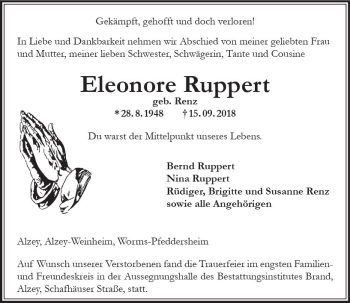 Traueranzeige von Eleonore Ruppert von vrm-trauer