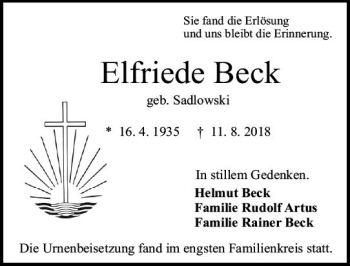 Traueranzeige von Elfriede Beck von vrm-trauer
