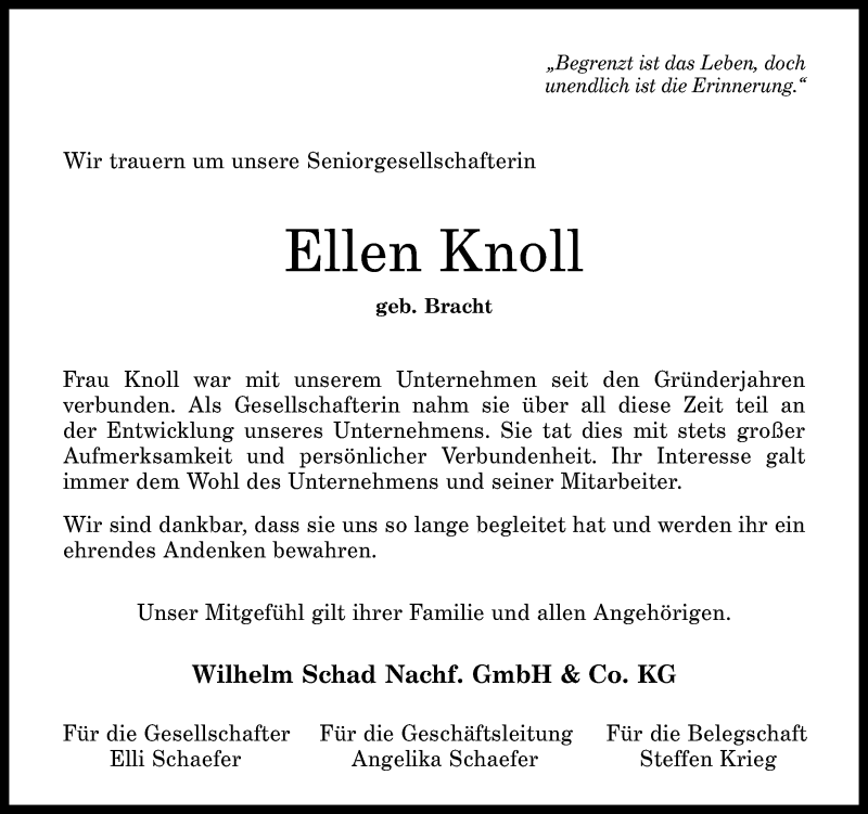  Traueranzeige für Ellen Knoll vom 19.09.2018 aus vrm-trauer