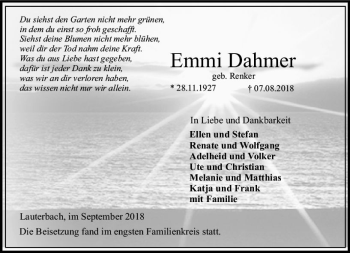 Traueranzeige von Emmi Dahmer von VRM Trauer
