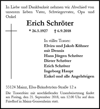 Traueranzeige von Erich Schröter von vrm-trauer