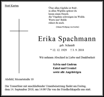 Traueranzeige von Erika Spachmann von VRM Trauer