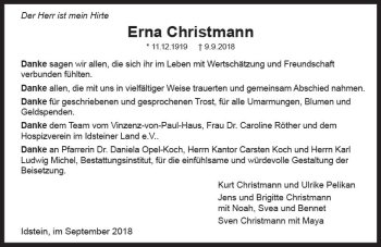 Traueranzeige von Erna Christmann von vrm-trauer