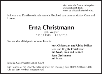 Traueranzeige von Erna Christmann von vrm-trauer