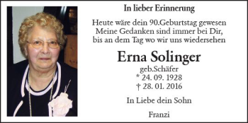 Traueranzeige von Erna Solinger von vrm-trauer