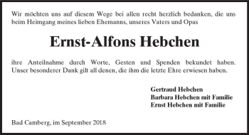 Traueranzeige von Ernst-Alfons Hebchen von  Camberger Anzeiger