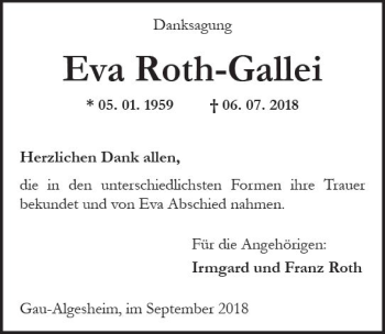 Traueranzeige von Eva Roth-Gallei von vrm-trauer