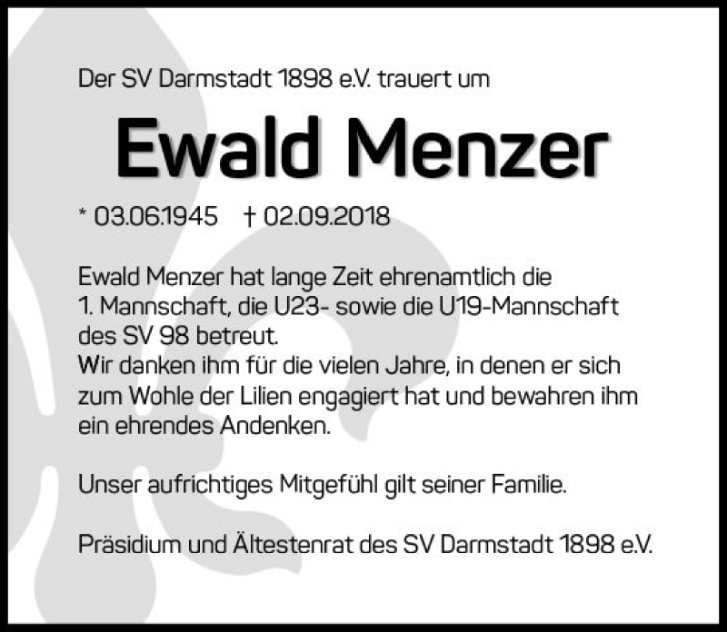  Traueranzeige für Ewald Menzer vom 08.09.2018 aus vrm-trauer