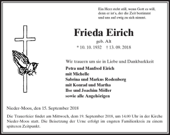 Traueranzeige von Frieda Eirich von VRM Trauer