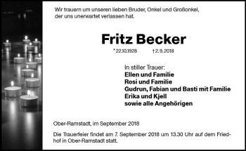 Traueranzeige von Fritz Becker von vrm-trauer