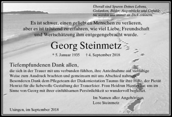 Traueranzeige von Georg Steinmetz von  Usinger Anzeiger