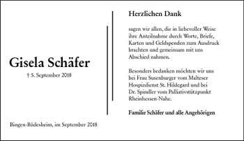 Traueranzeige von Gisela Schäfer von vrm-trauer