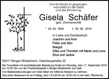 Traueranzeige von Gisela Schäfer von vrm-trauer