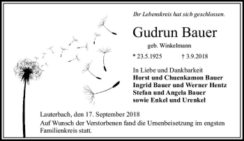Traueranzeige von Gudrun Bauer von VRM Trauer