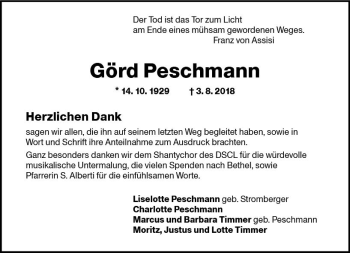Traueranzeige von Görd Peschmann von vrm-trauer