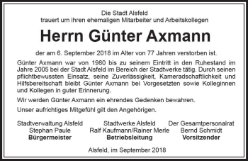 Traueranzeige von Günter Axmann von VRM Trauer