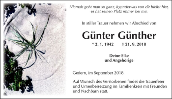 Traueranzeige von Günter Günther von  Kreisanzeiger