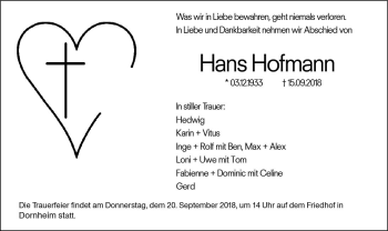 Traueranzeige von Hans Hofmann von vrm-trauer