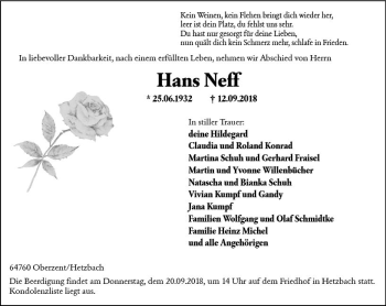 Traueranzeige von Hans Neff von vrm-trauer
