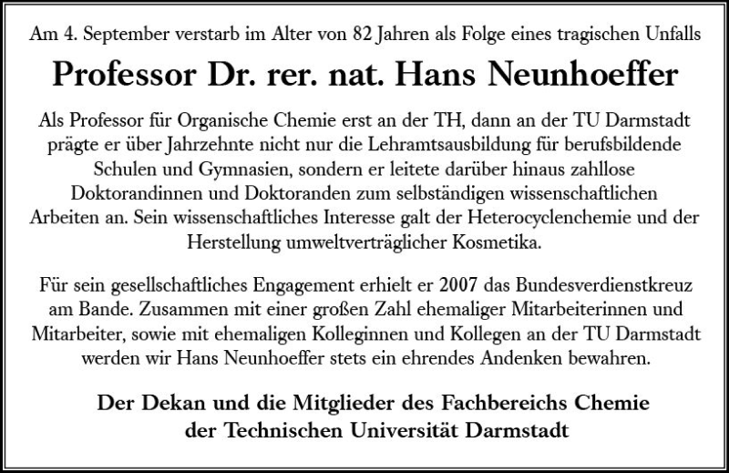  Traueranzeige für Hans Neunhoeffer vom 20.09.2018 aus vrm-trauer