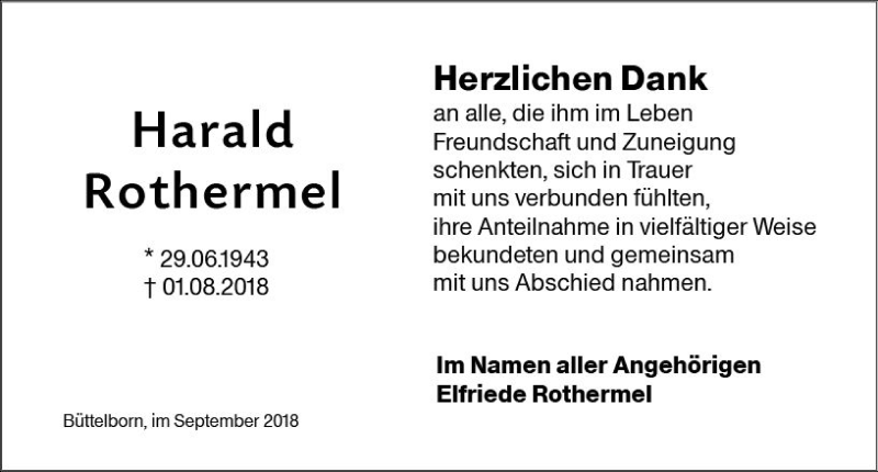  Traueranzeige für Harald Rothermel vom 15.09.2018 aus vrm-trauer