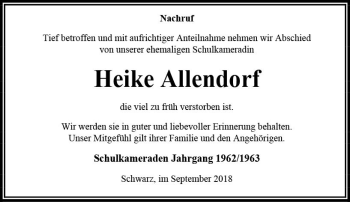 Traueranzeige von Heike Allendorf von VRM Trauer
