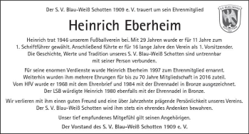 Traueranzeige von Heinrich Eberheim von  Kreisanzeiger