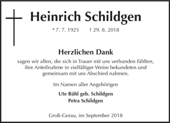Traueranzeige von Heinrich Schildgen von vrm-trauer
