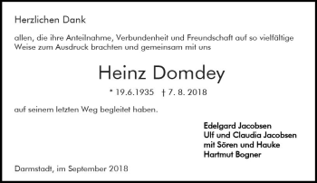 Traueranzeige von Heinz Domdey von vrm-trauer