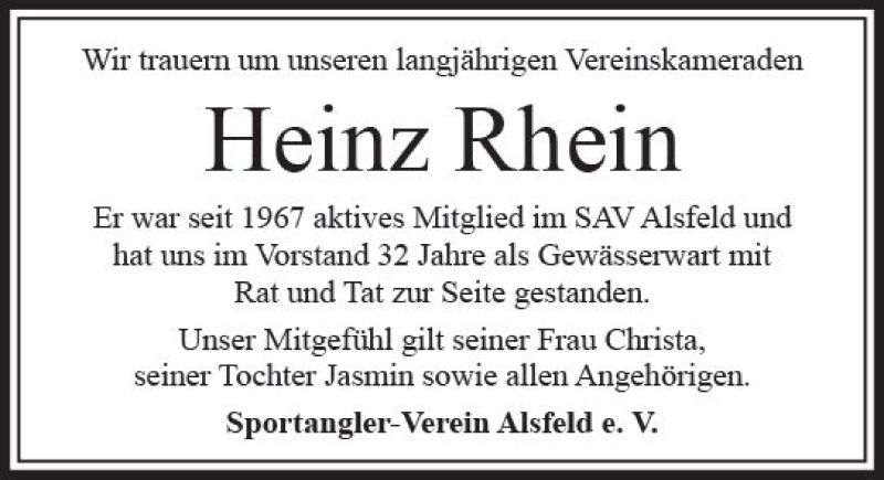  Traueranzeige für Heinz Rhein vom 08.09.2018 aus VRM Trauer