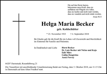 Traueranzeige von Helga Maria Becker von vrm-trauer