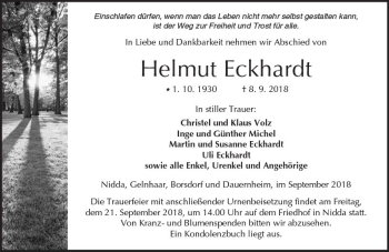 Traueranzeige von Helmut Eckhardt von  Kreisanzeiger