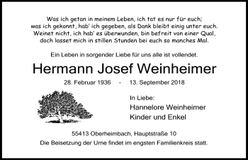 Traueranzeige von Hermann Josef Weinheimer von vrm-trauer