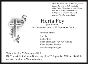 Traueranzeige von Herta Fey von  Usinger Anzeiger