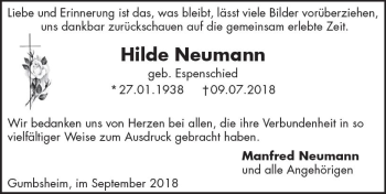 Traueranzeige von Hilde Neumann von vrm-trauer