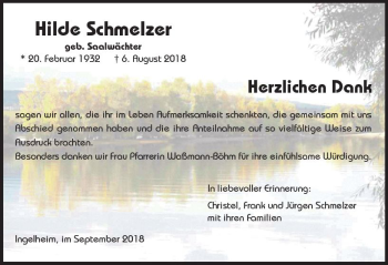 Traueranzeige von Hilde Schmelzer von vrm-trauer