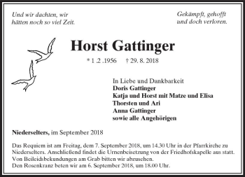 Traueranzeige von Horst Gattinger von  Camberger Anzeiger
