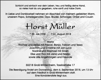 Traueranzeige von Horst Müller von vrm-trauer