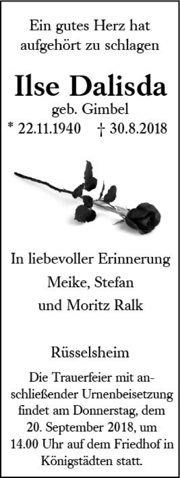 Traueranzeige von Ilse Dalisda von vrm-trauer