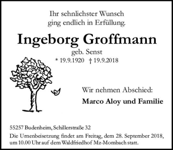 Traueranzeige von Ingeborg Groffmann von vrm-trauer