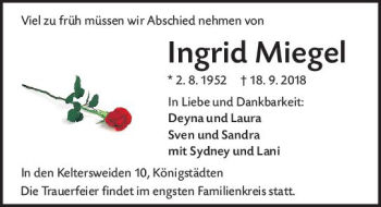 Traueranzeige von Ingrid Miegel von vrm-trauer